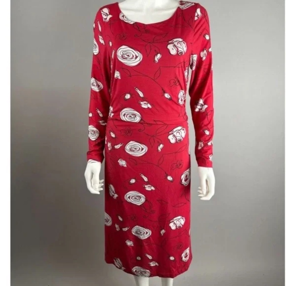 J. Peterman The Secret Keeper Red Ruched Viscose Stretch Soft Artsy Dress Size10